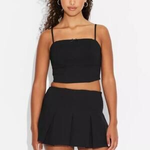 NWT Wild Fable Corset Spaghetti Strap Smocked Back Cami Cropped Top Black Medium